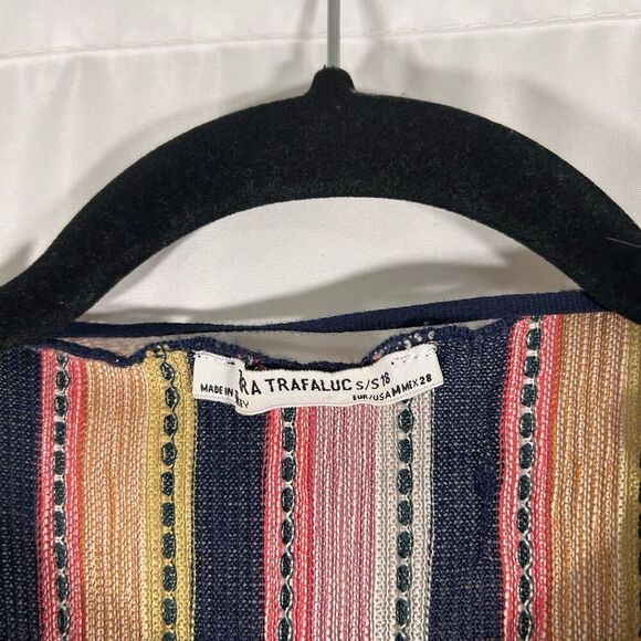 Zara Trafaluc Dress Women's Small Blue Striped Round Neck Long Sleeve Swim Cover - Picture 4 of 8